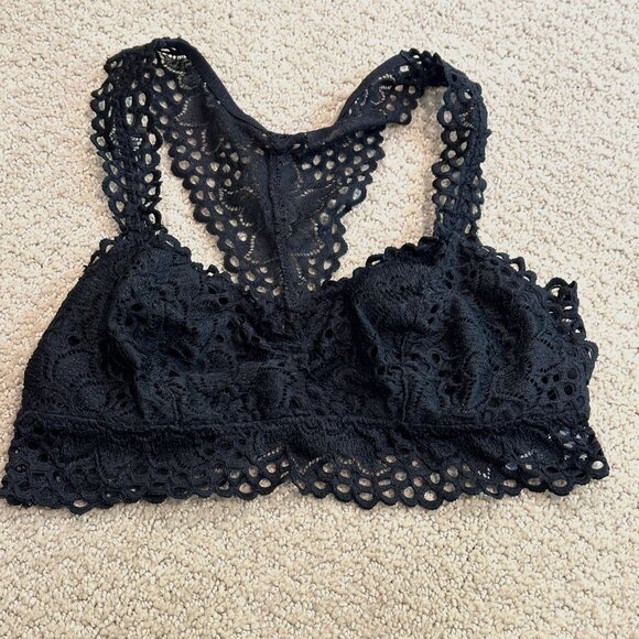 Aerie Lace Crochet Bralette Racerback Black Boho Comfort Sexy MEDIUM #3434022471 - Picture 1 of 8